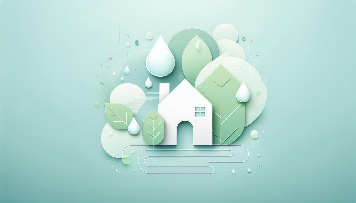 Maison stylisée avec symboles de nature et de pureté, couleurs douces